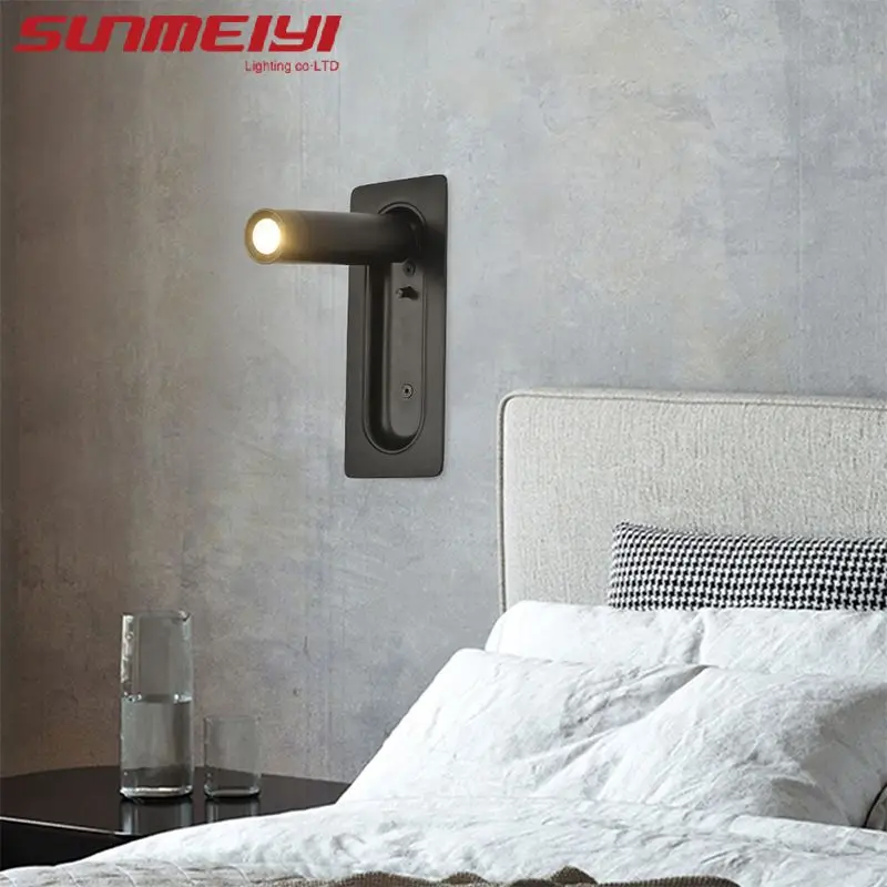 Simple Modern Creative Embedded LED Wall Lamp Aluminum Rotary Push Switch Reading Lamp Bedroom Guest Room Bedside Lamp