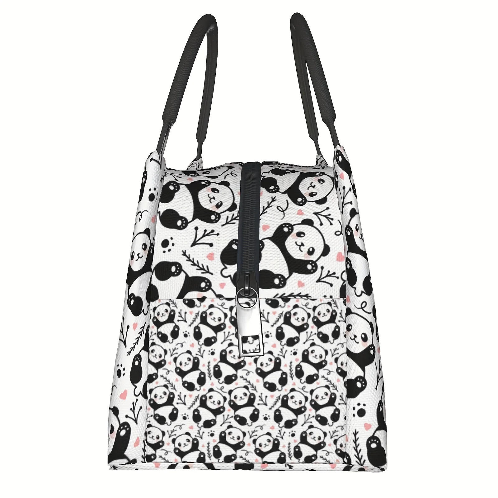 Cute Panda Pattern Insulated Lunch Bag Durable Polyester Cooler Tote for Travel Office School