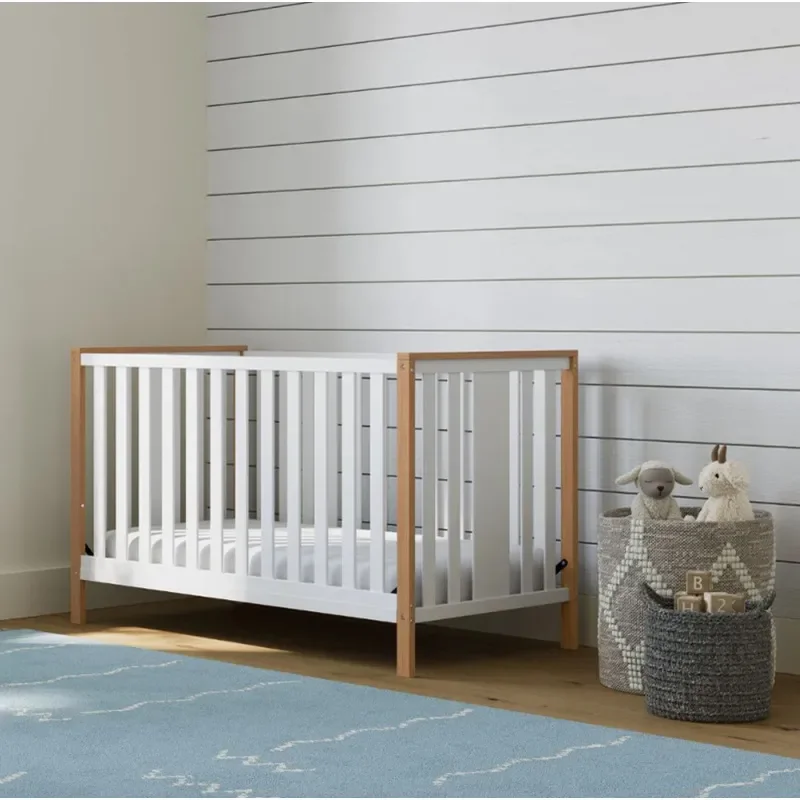 Custom Solid Wood Children Bed Newborn Wooden Baby Crib Household Simple High Guardrail Infant Bed