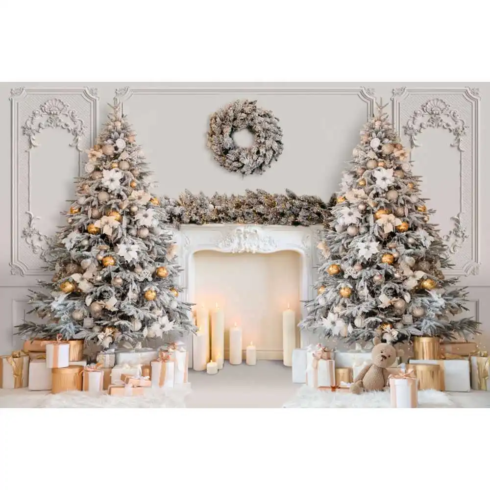 Christmas Tree Gift Photocall Backdrop Window Fireplace Baby Family Portrait Photography Backgrounds Decoration For Photo Studio