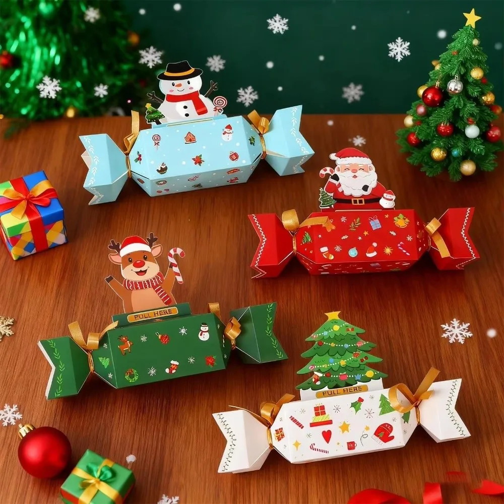 8PCS Paper Money Pulling Gift Box Candy Shape DIY Pull Out Money Box Transparent Bag With Ribbon Christmas Gift Box