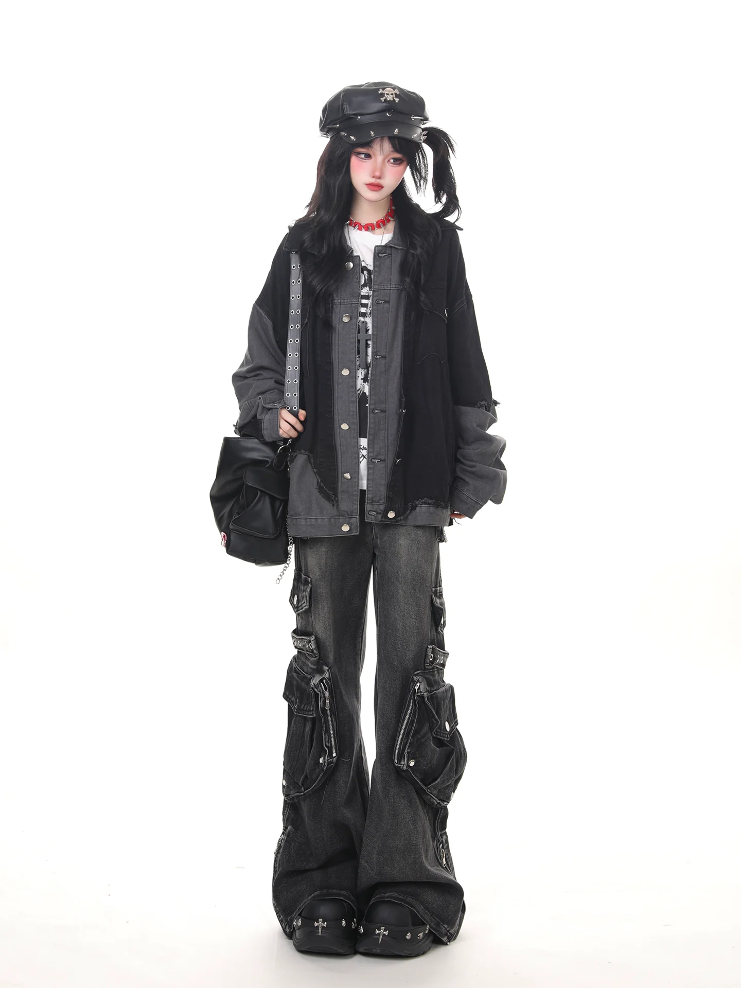 النمط الأمريكي موضة ريترو المتعثرة الدنيم سترة للجنسين فضفاضة عادية واحدة الصدر تنوعا سترات قصيرة النساء الخريف #3