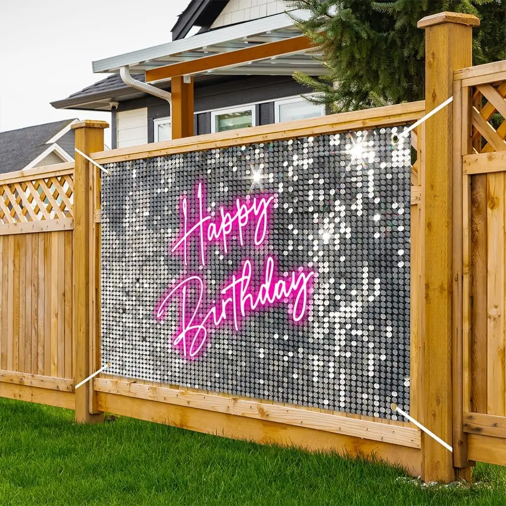 Silver Sequins Birthday Banner - Shimmer Wall Panels for Sweet Women's Birthday Parties Backdrop, Portrait Photo Studio Props