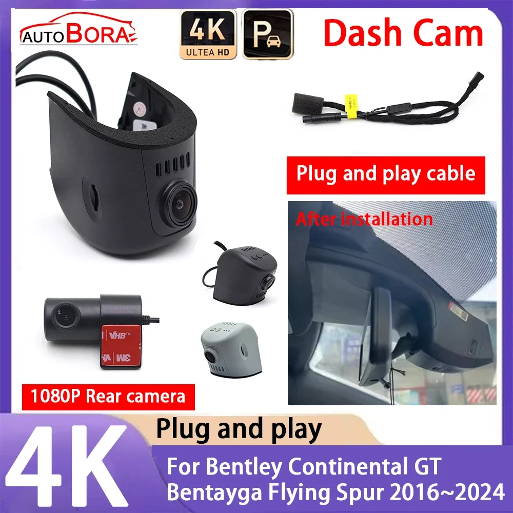 AutoBora 4K 2160P Plug and Play UHD Car Dash Cam Camera Night Vision for Bentley Continental GT Bentayga Flying Spur 2016~2024