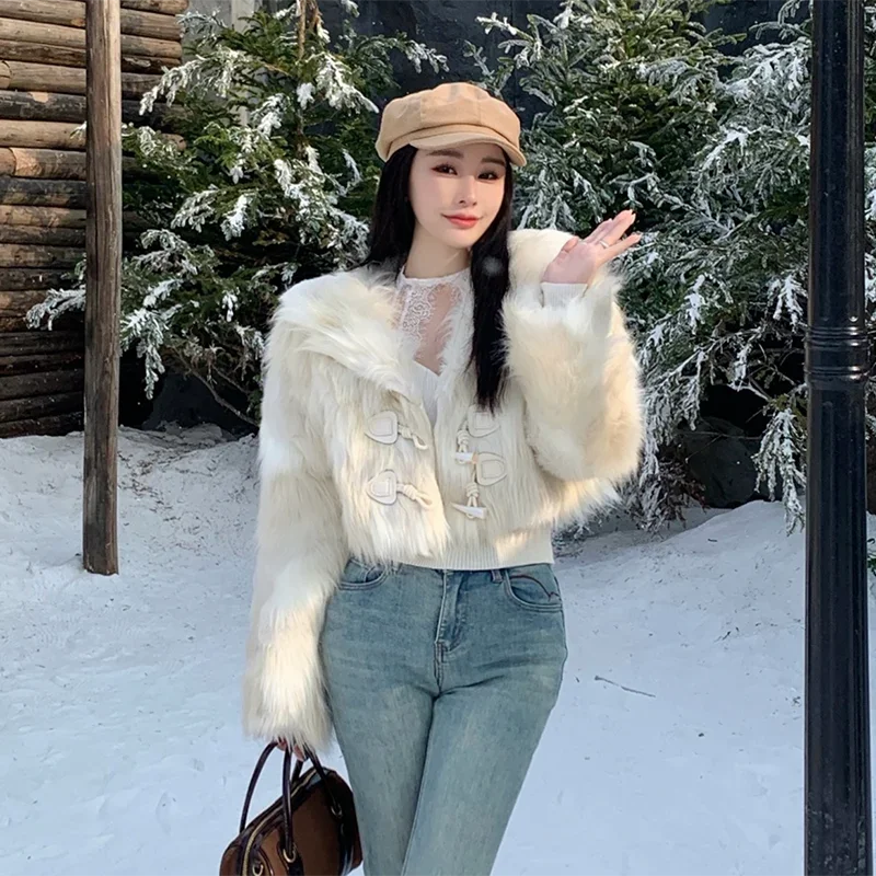 Autumn/Winter Women's Faux Fur Mixed Fur Coat Korean Clothing Fashion Jacket Long Sleeve Slim Fit Women Top