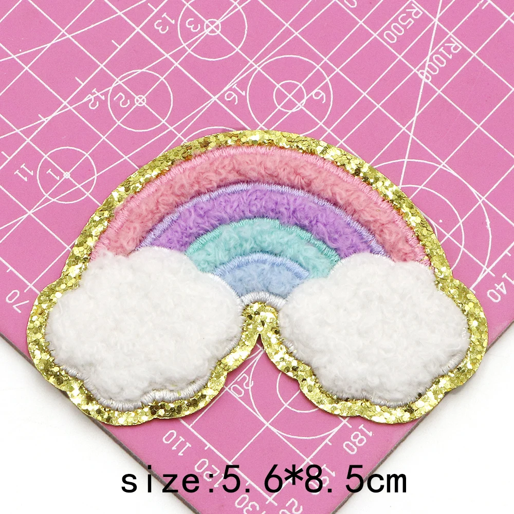 Neue 1PC Rosa Regenbogen Chenille Eisen Auf Gestickte Patchon Kleidung DIY Bügeln Applikationen Patch Für Kleidung Jacke Streifen – Detail 7