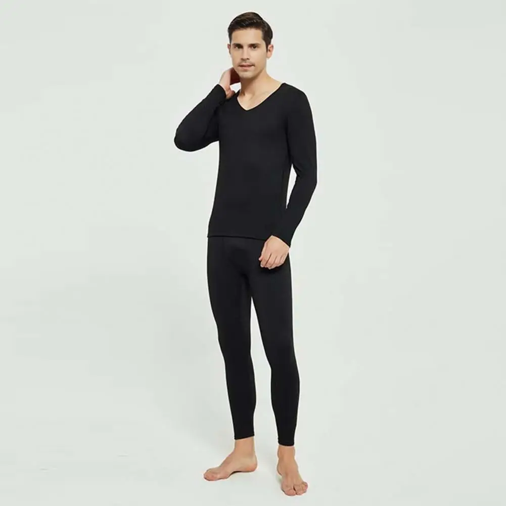 Insulated Base Layer Set Men's Winter Thermal Underwear Set with V Neck Long Sleeve Top Slim Fit Pants Warm Plush for Sports