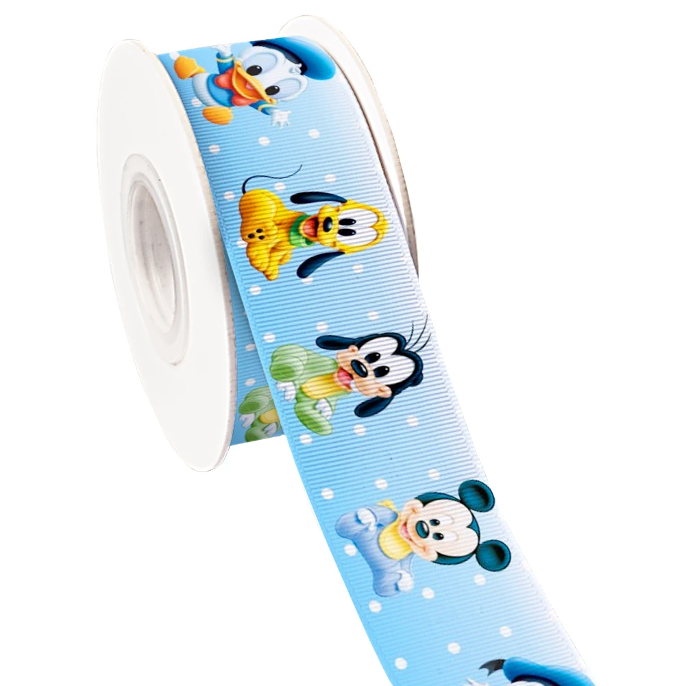 Mini Disney  Mickey Minnie Pattern Cartoon Printing Grosgrain Ribbon For DIY Hair Bows Merry Party 5 Yards