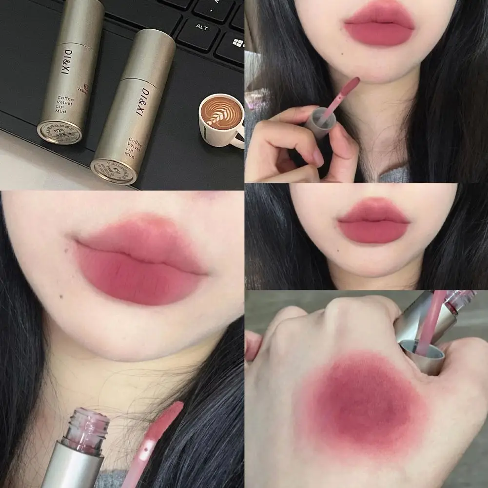 Silver Tube Lip Gloss Coffee Velvet Matte Lip Mud Waterproof Lipstick Lip Pure Lasting Cosmetics Wind Glaze Long Liquid V2n2