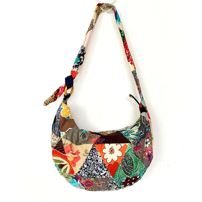Torba w stylu dopaminowego bohemy, relaksujące kolory, regulowany pasek, torby na ramię damskie, torby typu hobo z kwiatami, torba z bawełnianego płótna, torebki damskie.