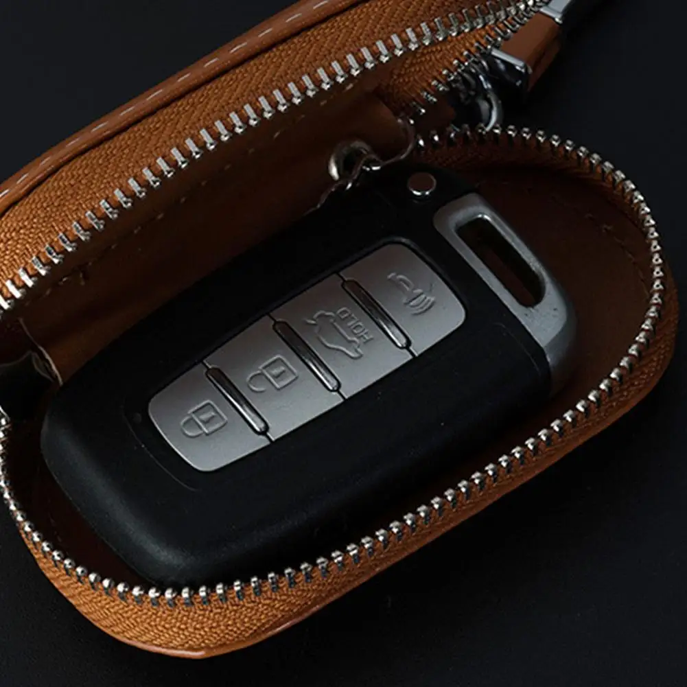 Men Key Holder Housekeeper Leather Car Key Wallets Keys Organizer Women Keychain Covers Zipper Key Case Bag Unisex Pouch Purse