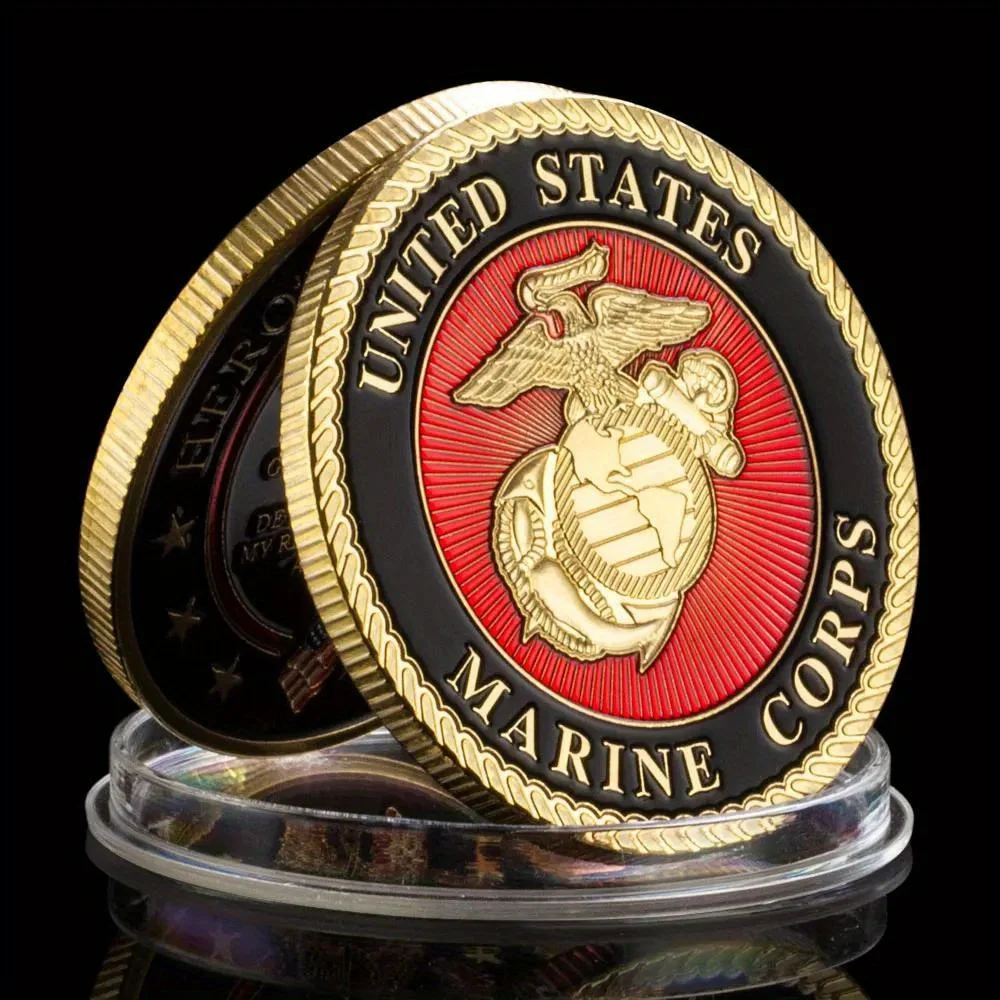 United States Marine Corps Challenge Coin and Heros Valor Prayer for Courage Coin Souvenirs Golden Plated Commemorative Coins