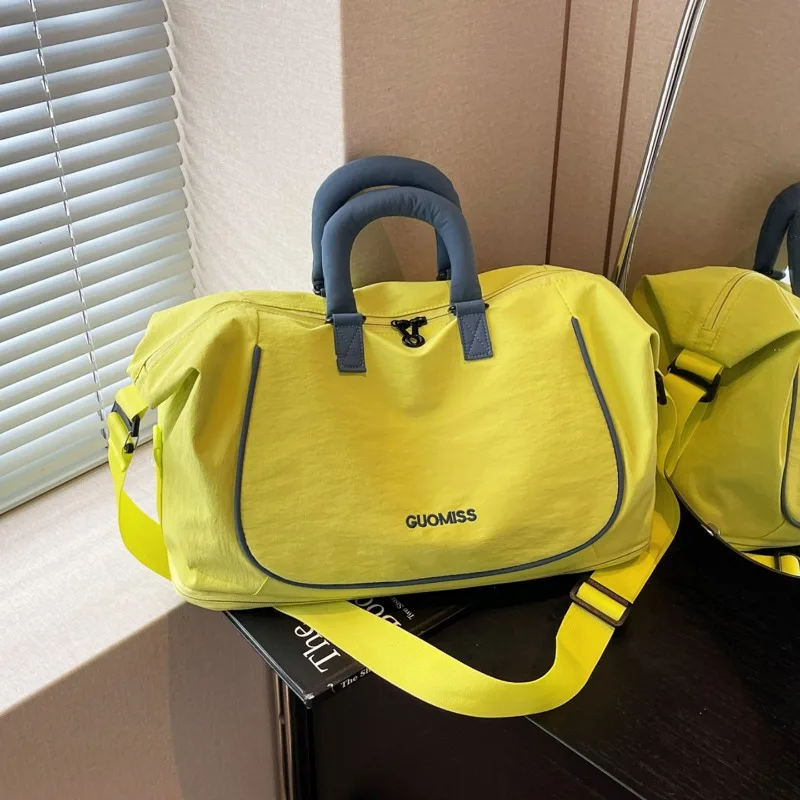 1PCS Hand Shoulder Bag Fabric Material Hand Shoulder Bag Light Purple Yellow Contrast Fabric Hand Shoulder Bag Multi‑compartment