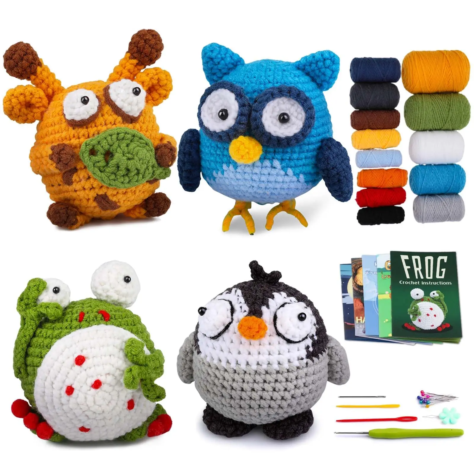 Fenrry 4PCS Animals Crochet Kit for Beginners Knitting Include Crochet Hook and Extra Crochet Yarn with Video Tutorials