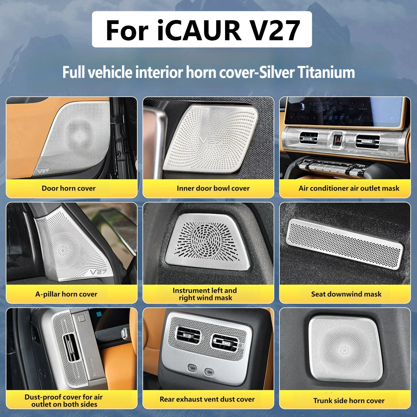 For iCAR V27 iCAUR V27 2026 Stainless Steel Door Speaker Cover Dashboard Air Vent Grille Guard Anti-Dust Protection Trim