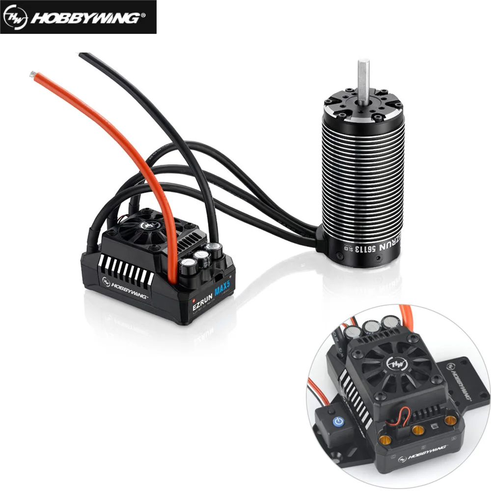 HobbyWing 56113SL 800KV sensorless brushless 4-pole motor with EzRun MAX5 V3 200A brushless waterproof ESC combo for 1/5 RC cars