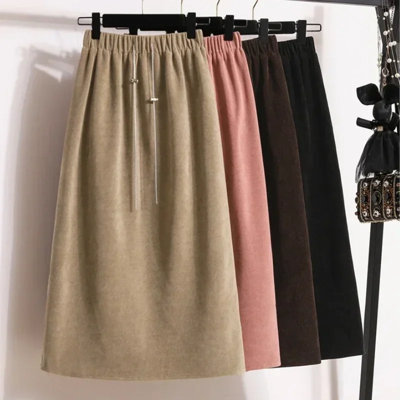 

Женская однотонная юбка с завышенной талией, большой размер, с эластичной резинкой на талии, 2022, повседневная универсальная прямая юбка больших размеров