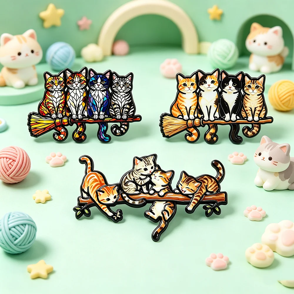 Embroidery Tulle - 3Pcs Cat Brooch Pins Set Cute