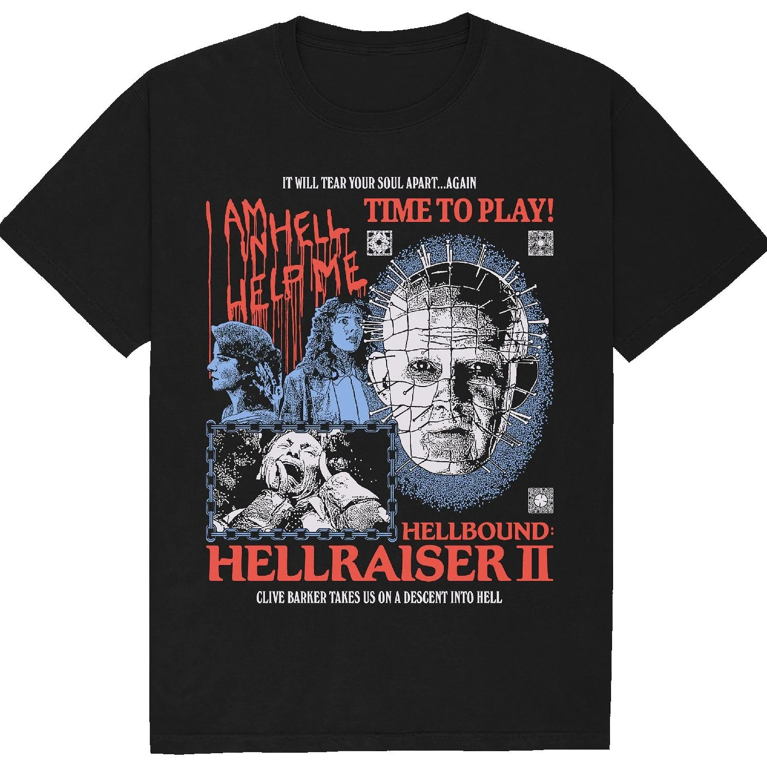 Hellbound: Hellraiser II T-Shirt for Men Classic 80s Horror Graphic Tee Vintage Print Short Sleeve Casual Summer Streetwear Top