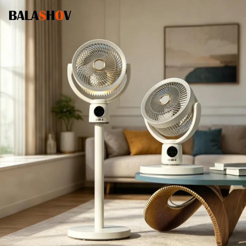 USB Rechargeable Floor Fan Silent Turbine Air Circulation Fan Portable Mini Timing Standing Cooling Fan For Home Bedroom Office