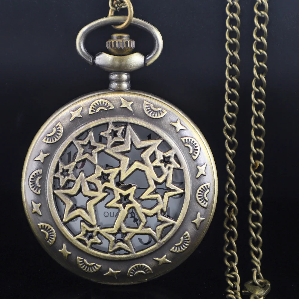 ساعة جيب كوارتز ريترو ستار تصميم مجوف ساعات جيب عتيقة ساعة للرجال والنساء مع سلسلة فوب مجوهرات اكسسوارات هدايا