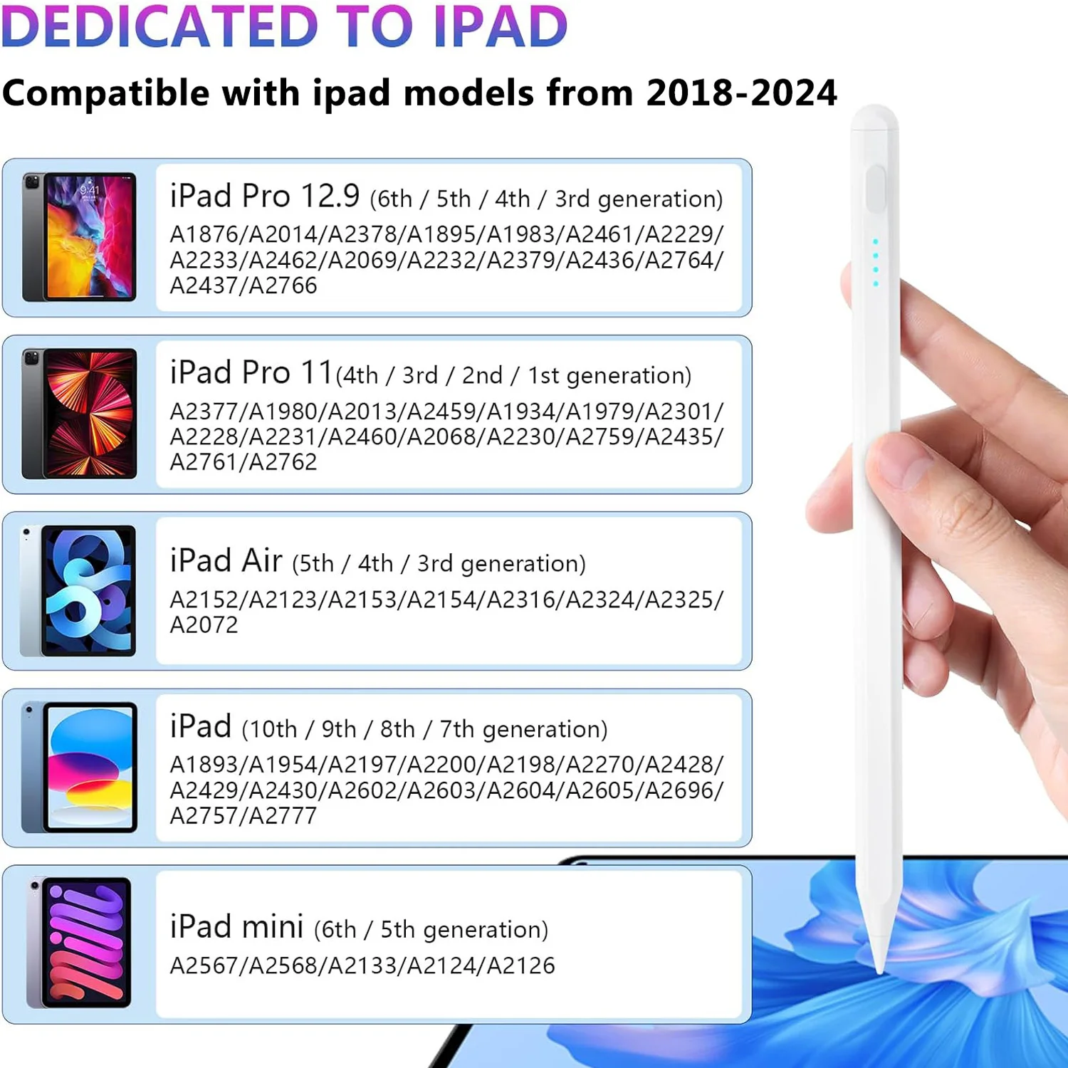 Für Apple Pencil mit Handballenerkennung und Leistungsanzeige iPad Stift für iPad Zubehör 2022 2021 2020 2019 2018 Pro Air Mini Stylus – Detail 4