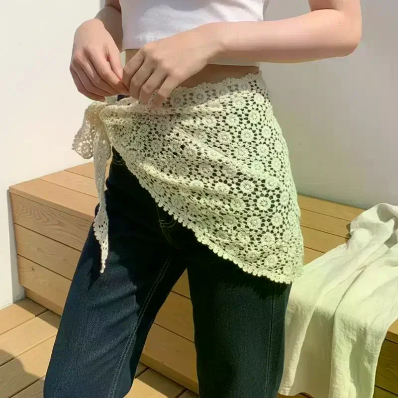 Trendy Lace Hollow Out Triangle Hair Scarf Headband Women Girls Mini Skirt Y2K Hip Curtain Waist Chain Waist Accessories