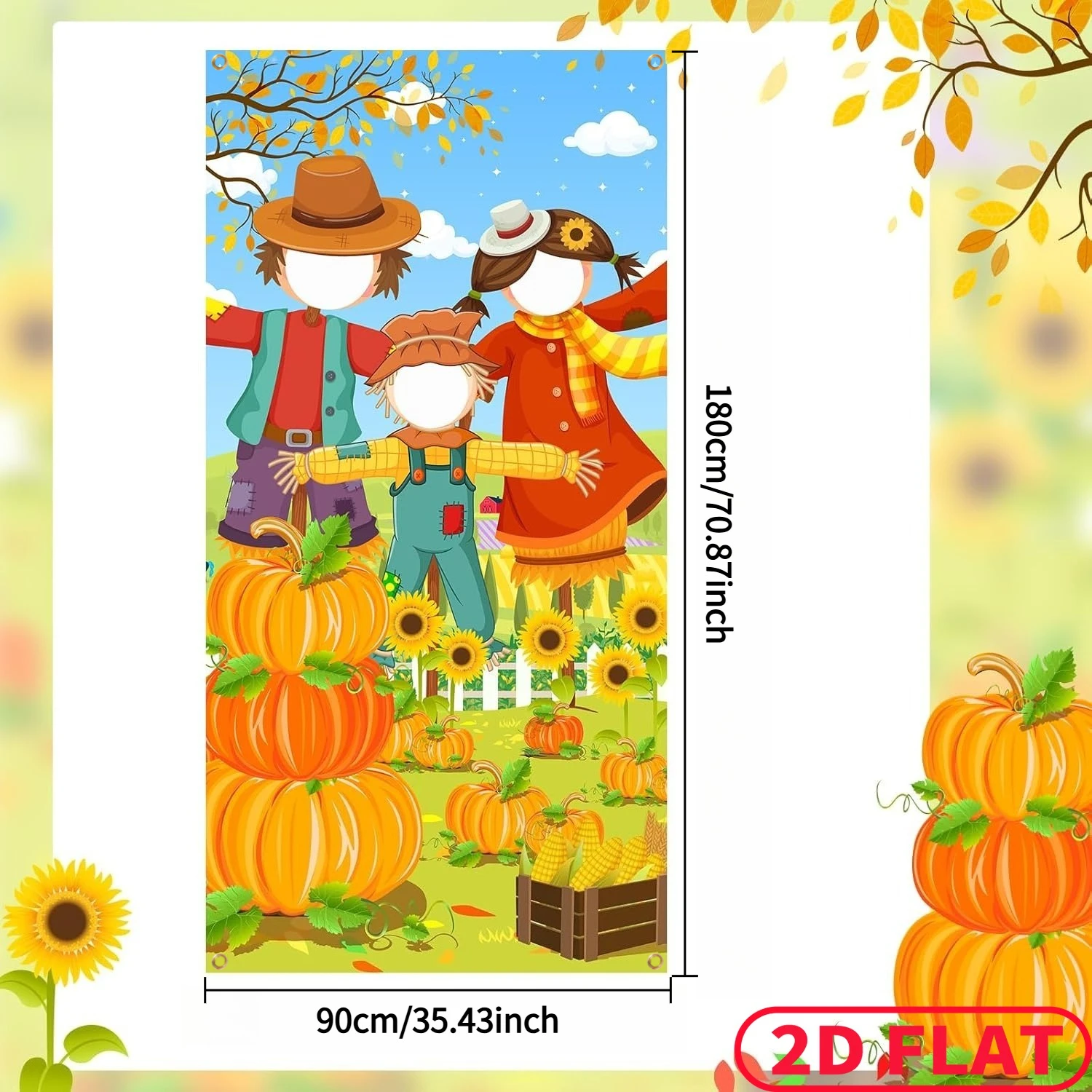 1 قطعة 2D شقة سقوط حفلة صور خلفية راية ، الخريف موضوع زينة الحفلات 3x6ft اليقطين فزاعة راية الوجه انقطاع خلفية #2