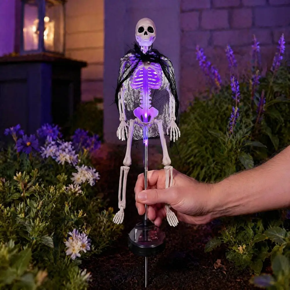 Halloween Party Supplies 2pcs Solar Skeleton Yard Stakes Led Halloween Garden Lights Waterproof Realistic Skull for Outdoor