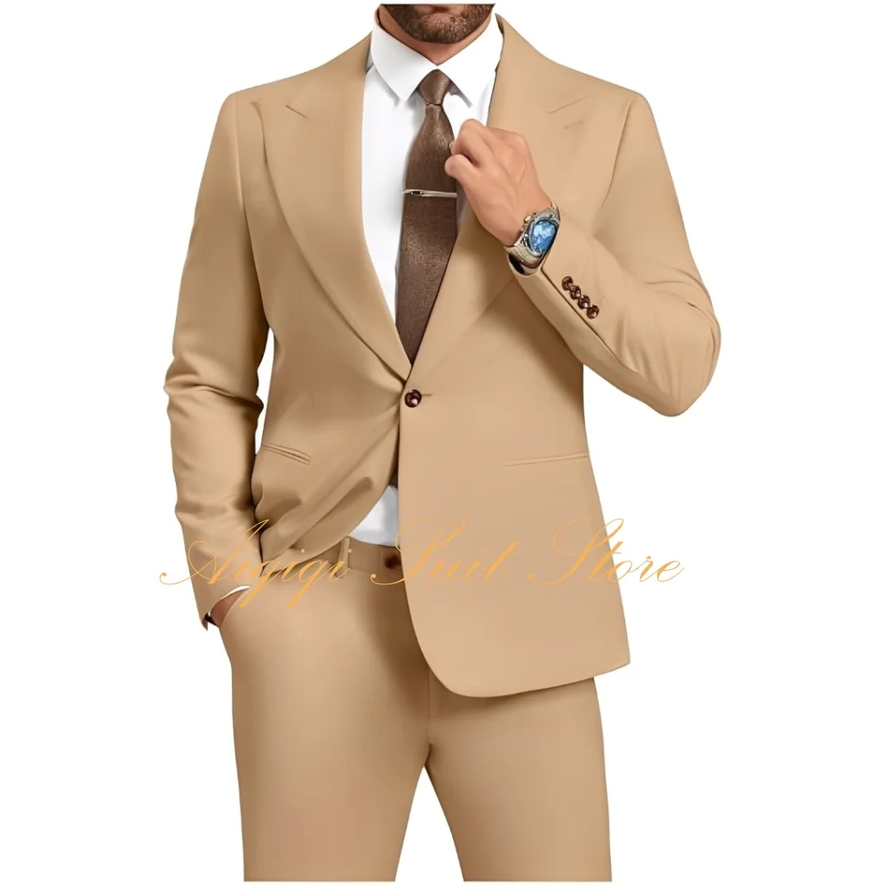 

Мужской костюм из двух предметов, приталенный костюм для мужчин, костюм с пиковыми лацканами на одной пуговице, формальный свадебный костюм для выпускного вечера, жениха, брюки, смокинг