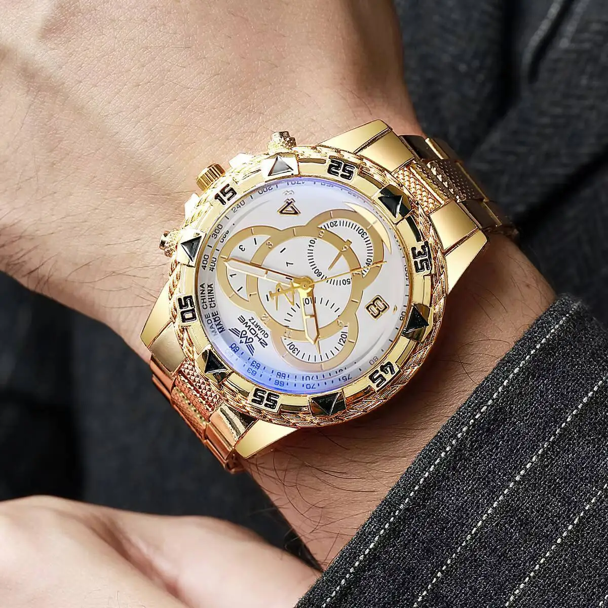 2PCS/Set Men Business Watches Luxury Large Dial Analog Quartz Watch Set Reloj Hombre（Without Box）