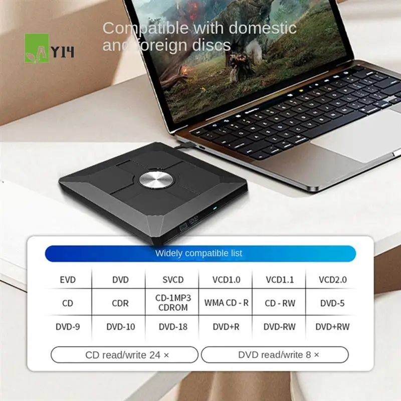 AY14 -External Optical Drive DVD Burning USB3.0Type-C Mobile Burner Plug And Play CD-ROM Drive Suitable For PC Desktop