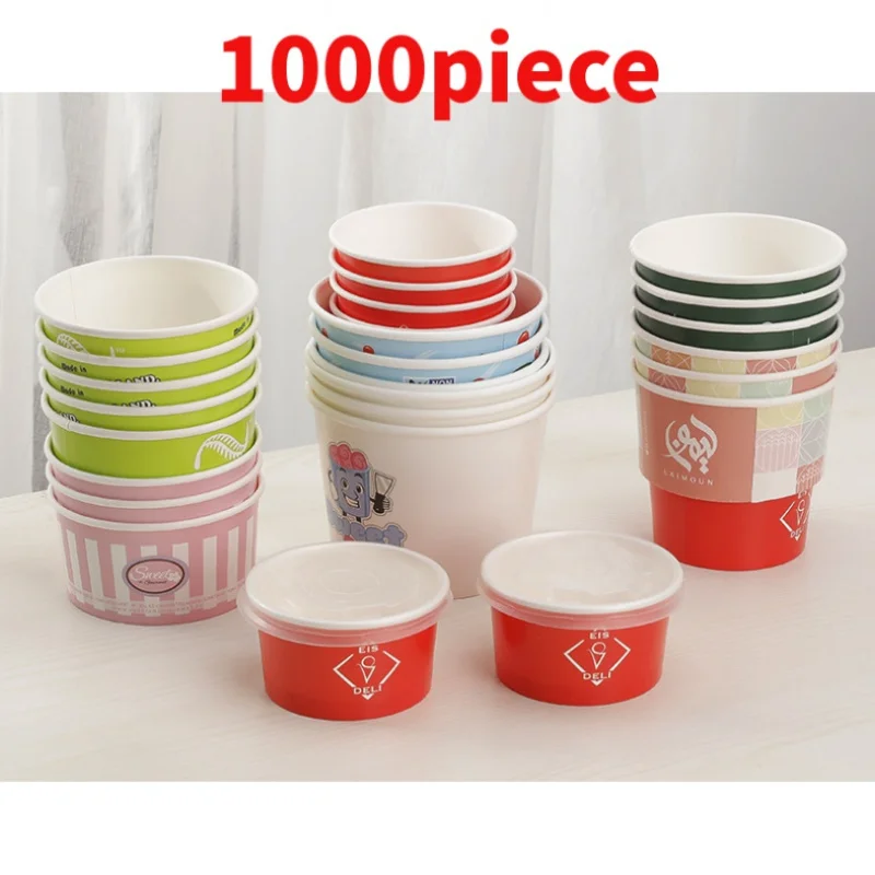 

10 00piece.Custom.Recyclable cup With Lids Take Away Food Grade Cold Paper Cups Cafe Cake Shop