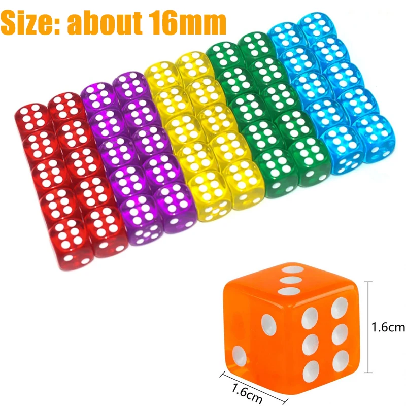 10Pcs High Quality 16mm Multi Color Six Sided Spot D6 Playing Games Dice Set Opaque Dice For Bar Pub Club Party Board Game