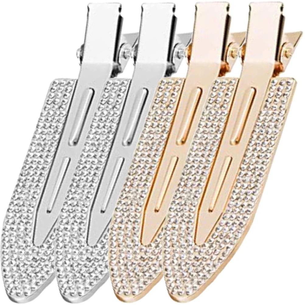 

4 Pcs Metal Diamond Hair Clip Clips Creaseless for Women Styling Rhinestone Alloy Flat Trendy