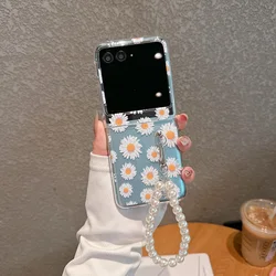 For Motorola Razr 40 50 60 Ultra 40U Case Transparent Flower Folding with Bracelet Shockproof Hard PC Cover Accessories Funda