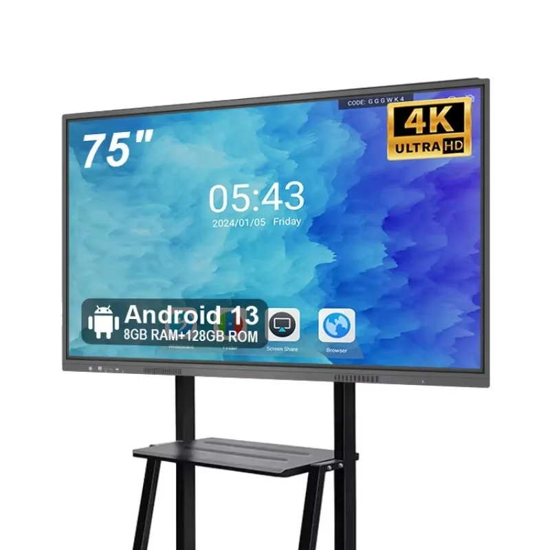 LCD interactive whiteboard with pen/finger touch function, movable stand
