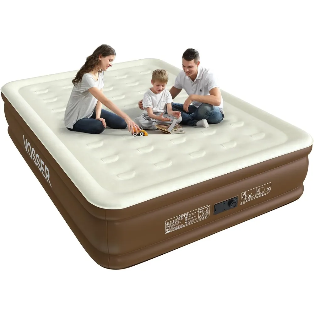 Air Mattress Queen with Built-in Pump,Leakproof Blow Up Mattress with Flocked Top,3 Mins Inflatable Mattress for Home&Guests,Thi