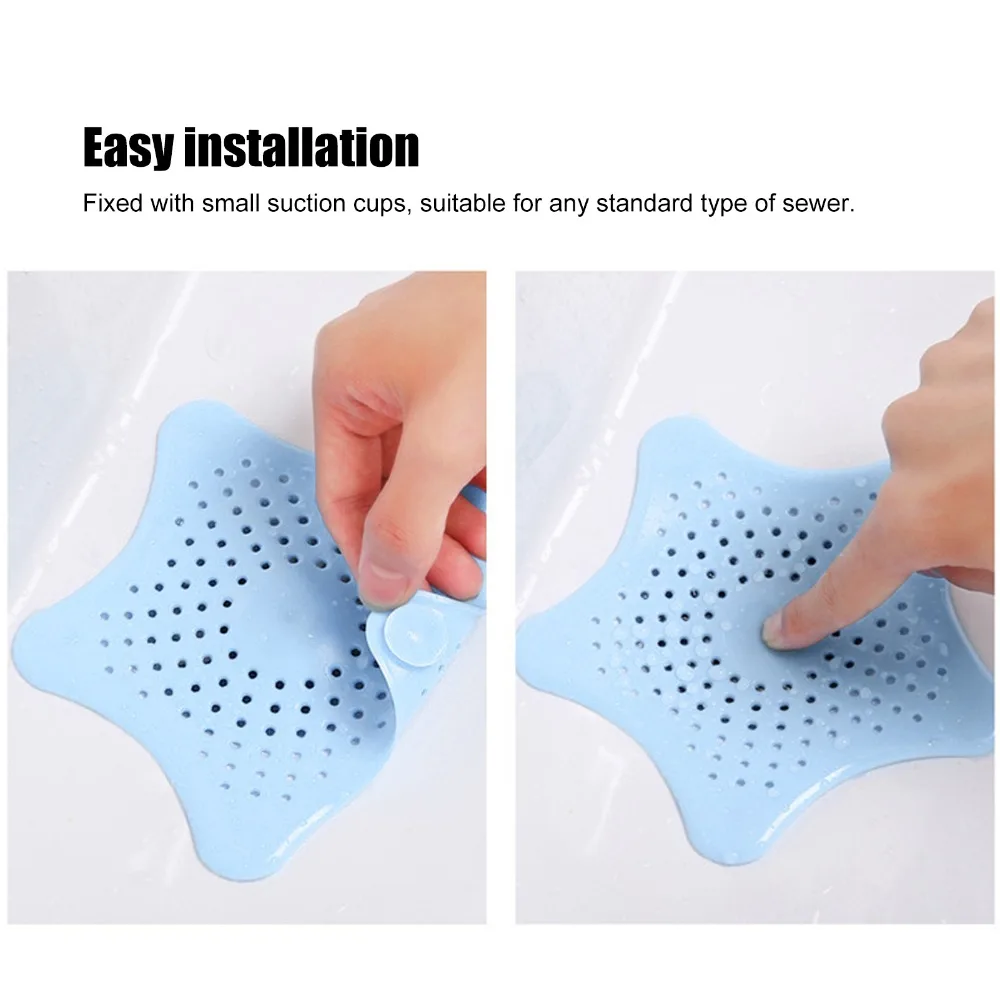 

6Pcs Light blue color Drain Strainer Starfish & star shape Anti-blocking function Silicone Drain Pad Sold as 6 pieces set