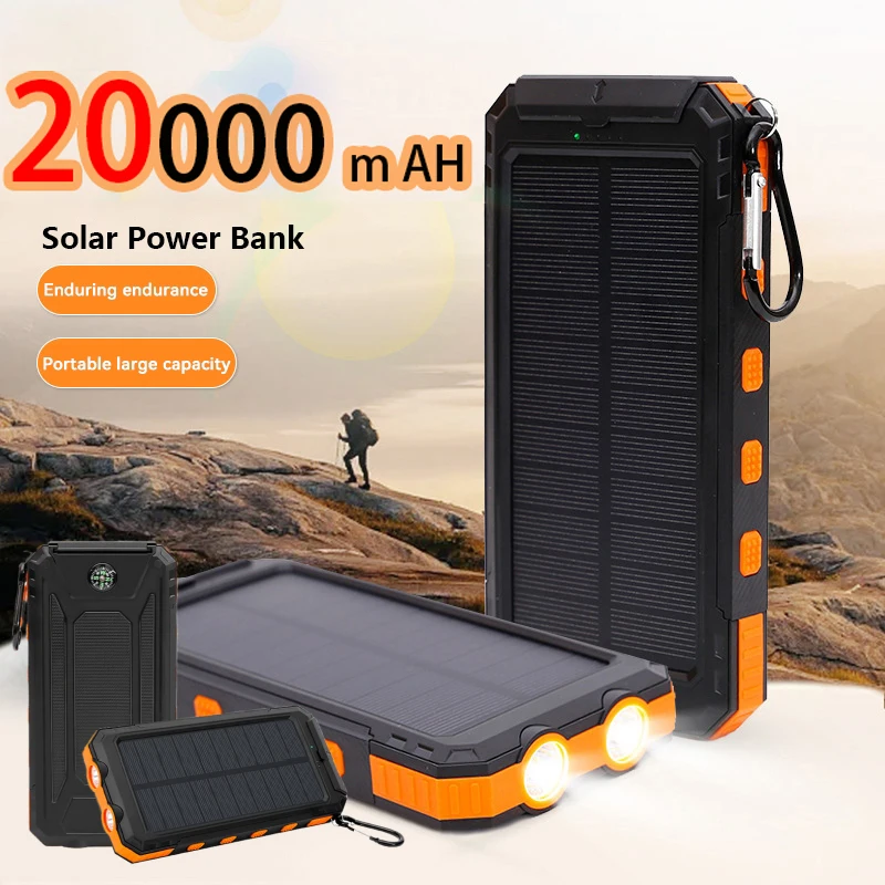 20000mah Solar Power Bank Outdoor Camping Portable Waterproof Solar Energy Output Device Sun Power For Iphone Xiaomi Samsung ﻿