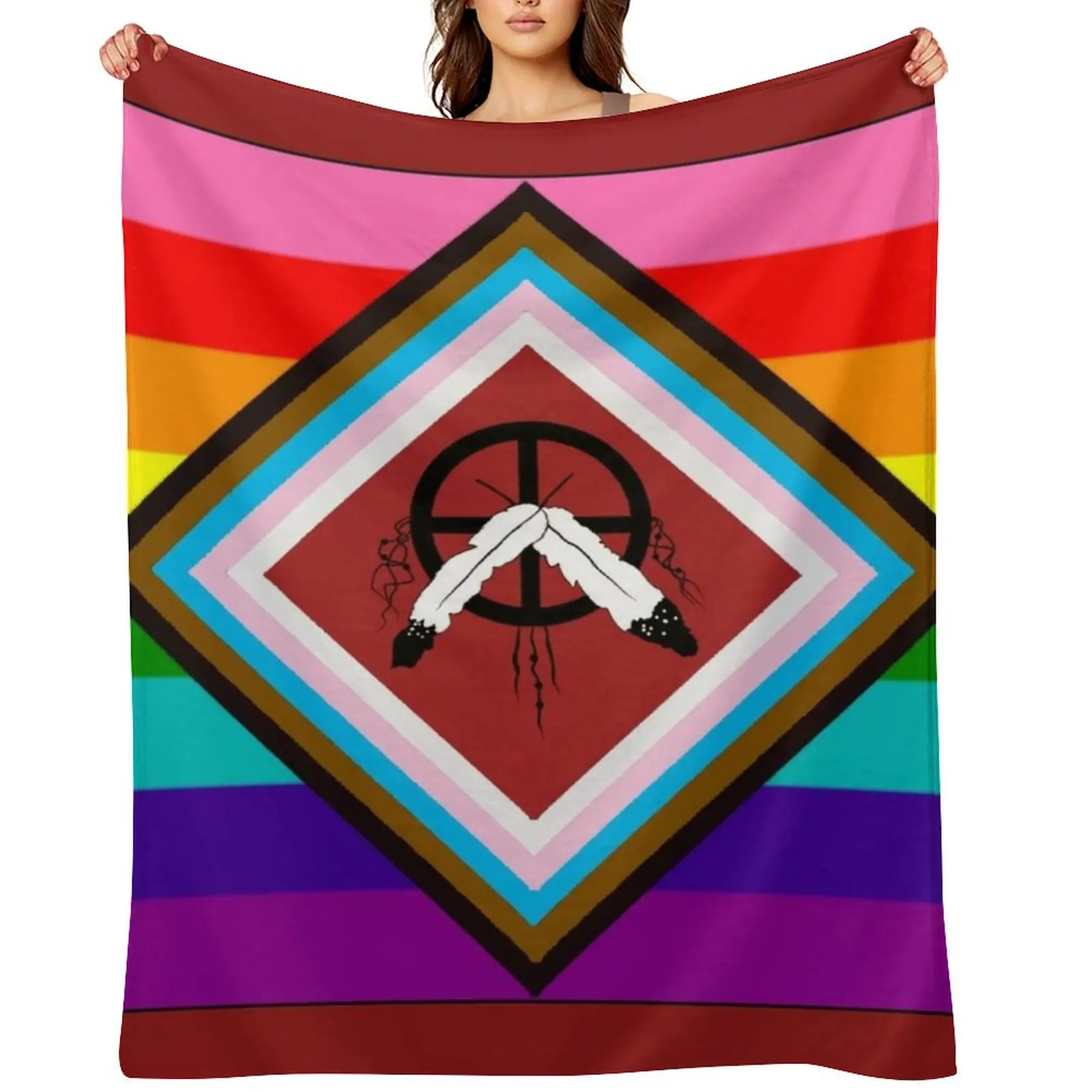 

Two Spirit LGBTQ2A+ Pride Flag Throw Blanket Retros Warm Soft Plaid Blankets