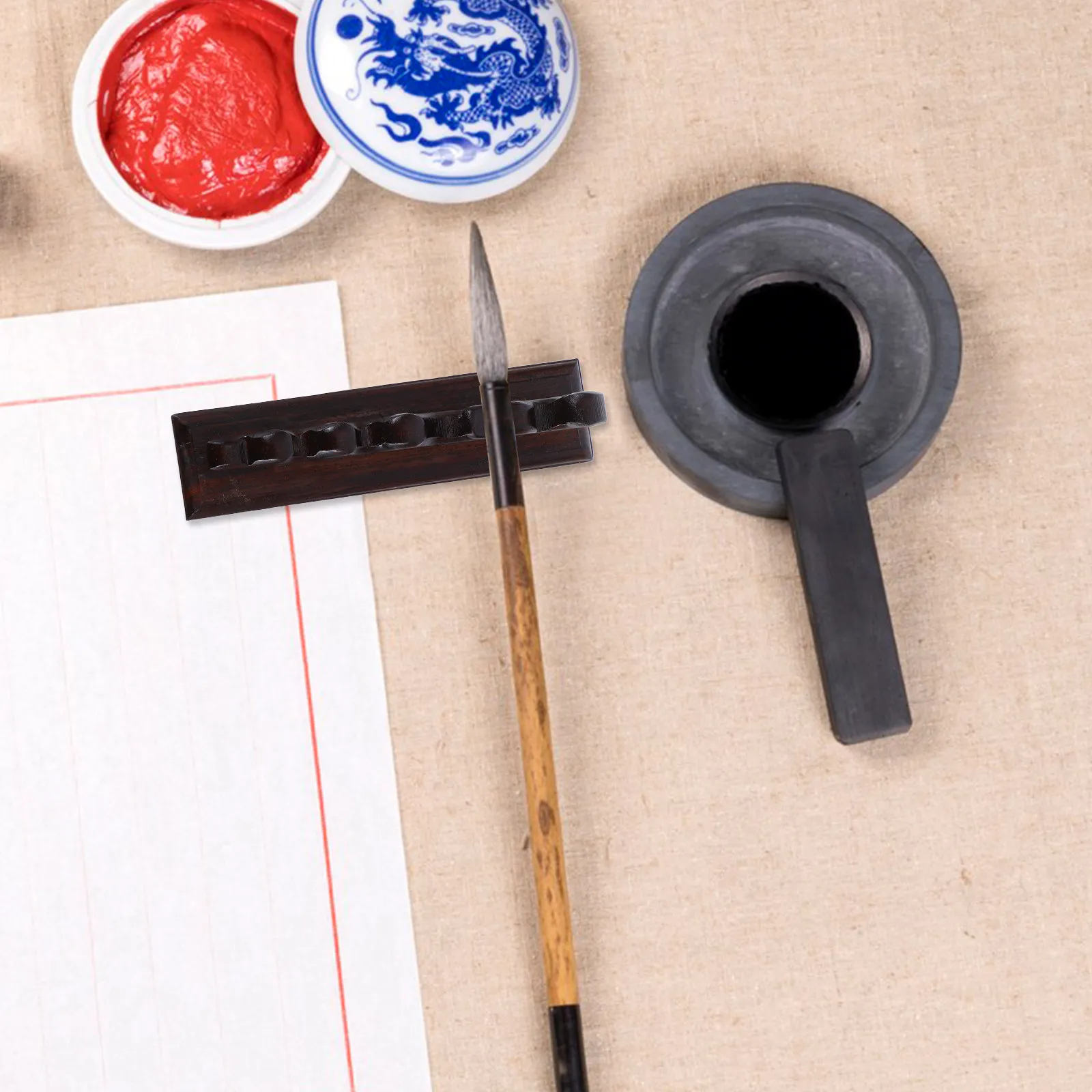 3Pcs Wooden Calligraphy Brush Rest Stand Retro Vintage Pen Holder for Ink Brush Rack Desk Organizer Writing Accessory