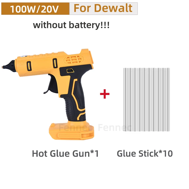 Pistola de pegamento caliente de Mano Eléctrica inalámbrica, pistola de fusión en caliente, boquilla antiquemaduras de soldadura con 10 barras de pegamento para Dewalt sin batería