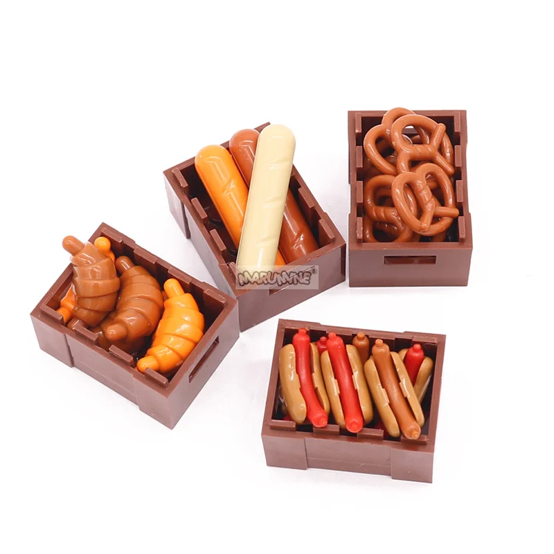 Marumine MOC Food Brick Parts Set Building Blocks Model Apple Bread Chicken Leg Hot Dog Small Fish Cherry Pumpkin Creative Toys