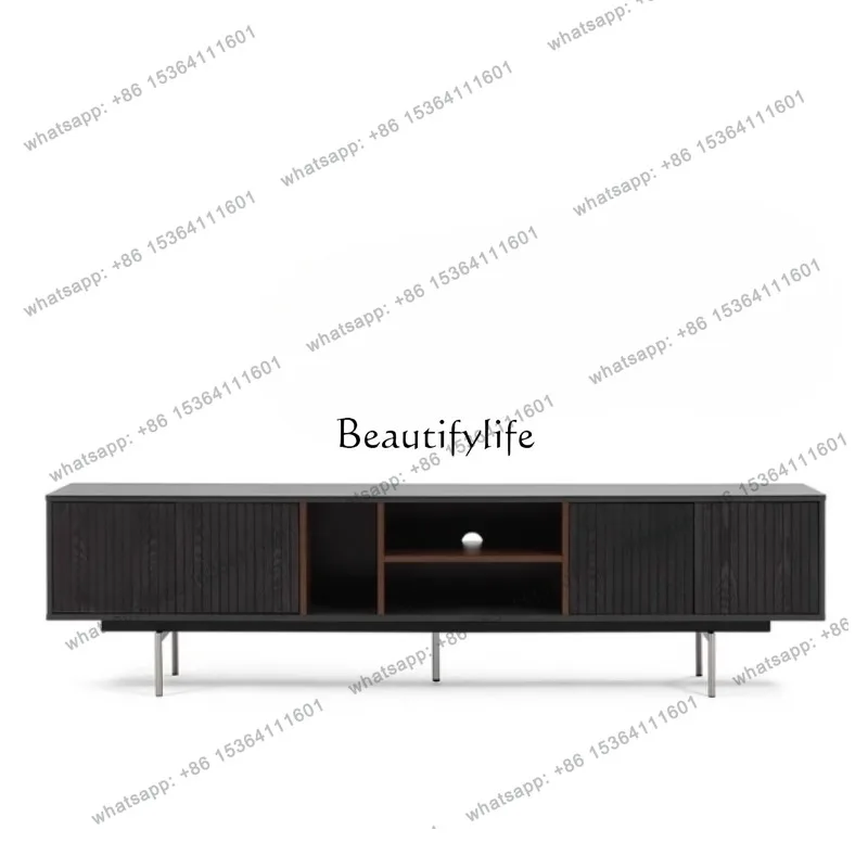 D06-*Italian minimalist TV cabinet retro living room household small apartment storage wabi-sabi four-door audio-visual locker