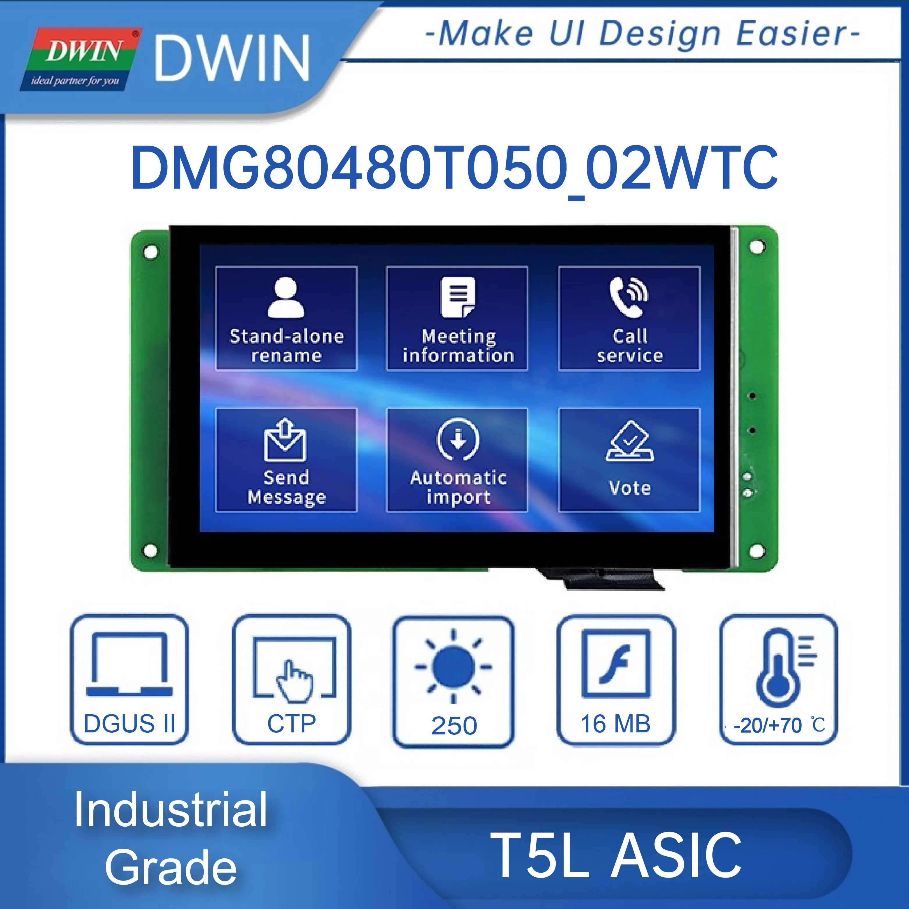 DWIN 5.0 Inch 800*480 TTL/RS232 Industrial TFT LCD HMI Dispaly Module Capacitive Resistive Touch Panel DMG80480T050_02W
