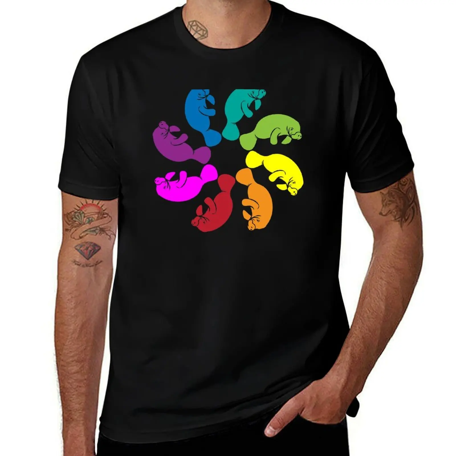 

Color: Manatee Rainbow Pinwheel T-Shirt man t shirt heavy cotton t shirt man casual T-Shirt