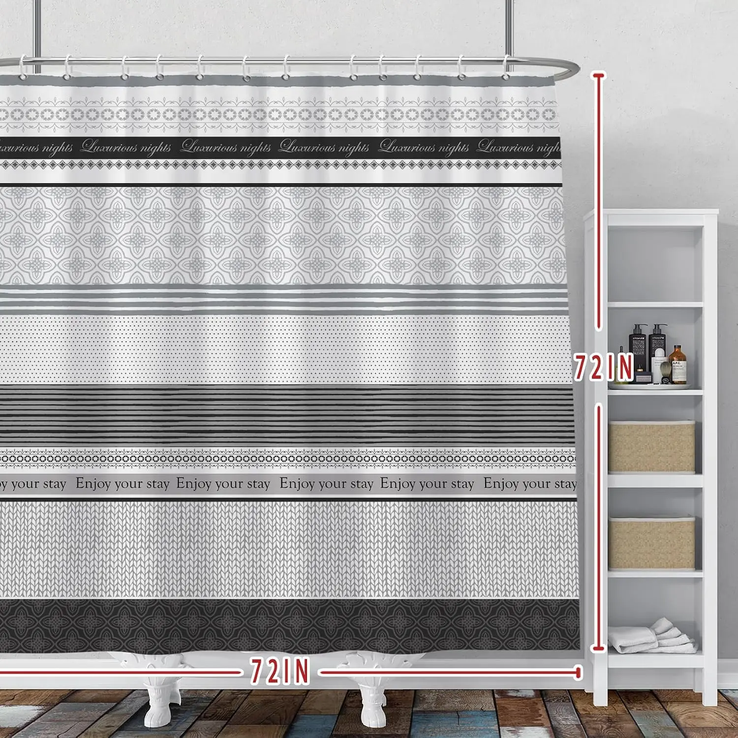 Luxury Waterproof Shower Curtain 72x72 Inches Modern Geometric Bathroom Decor Grey Silver Pattern Shower  for Master Bath