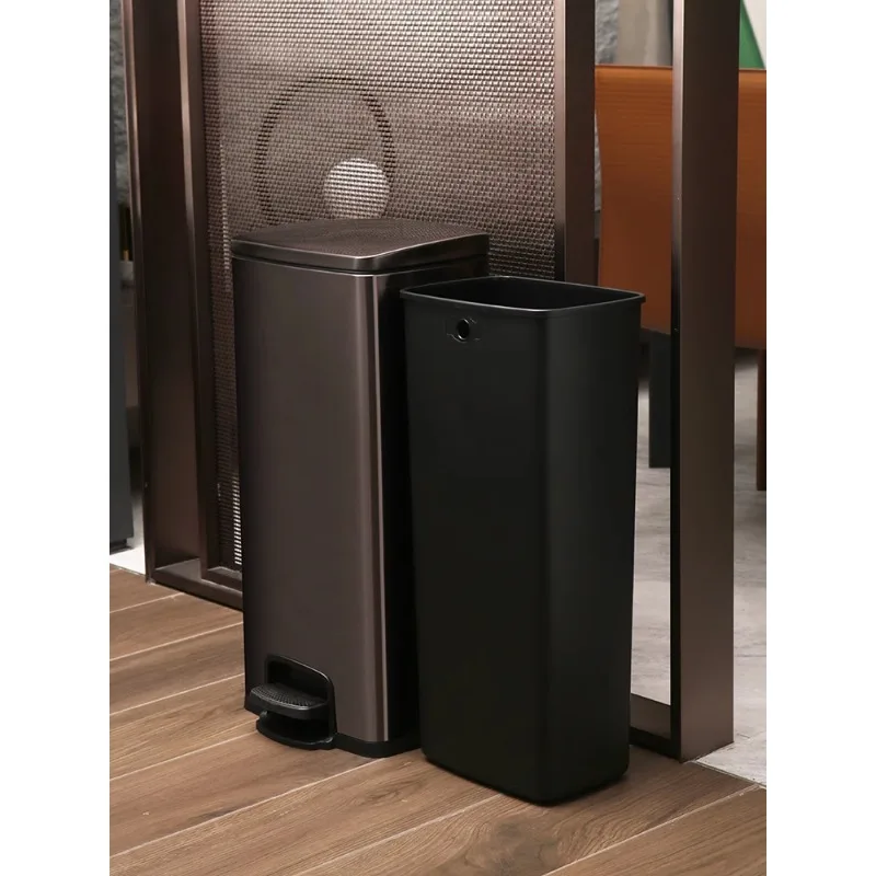 

Bathroom Stainless Steel Foot-on Trash Can Large Commercial Large Capacity Vertical Square with Cover Foot-on Kitchen