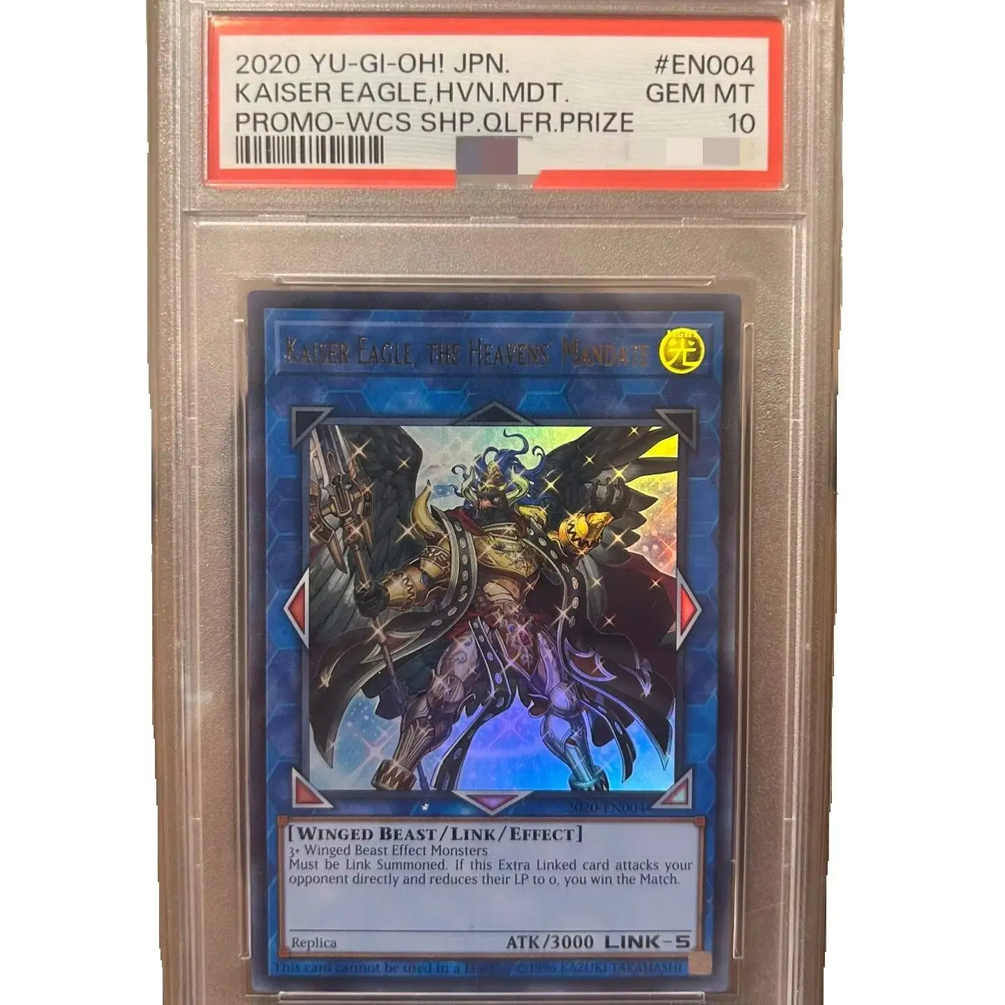Yu-Gi-Oh! DIY Custom 2020-EN004 Kaiser Eagle Heavens Mandate, WCS Promo PSA-Style GEM MT10 Slab (Not Original)